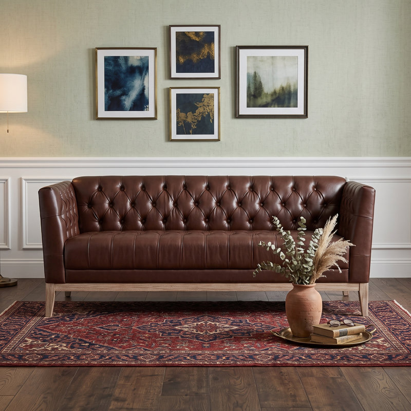 Canapé Chesterfield 3 places avec structure en bois massif, canapé en cuir PU capitonné pour le salon, Brun