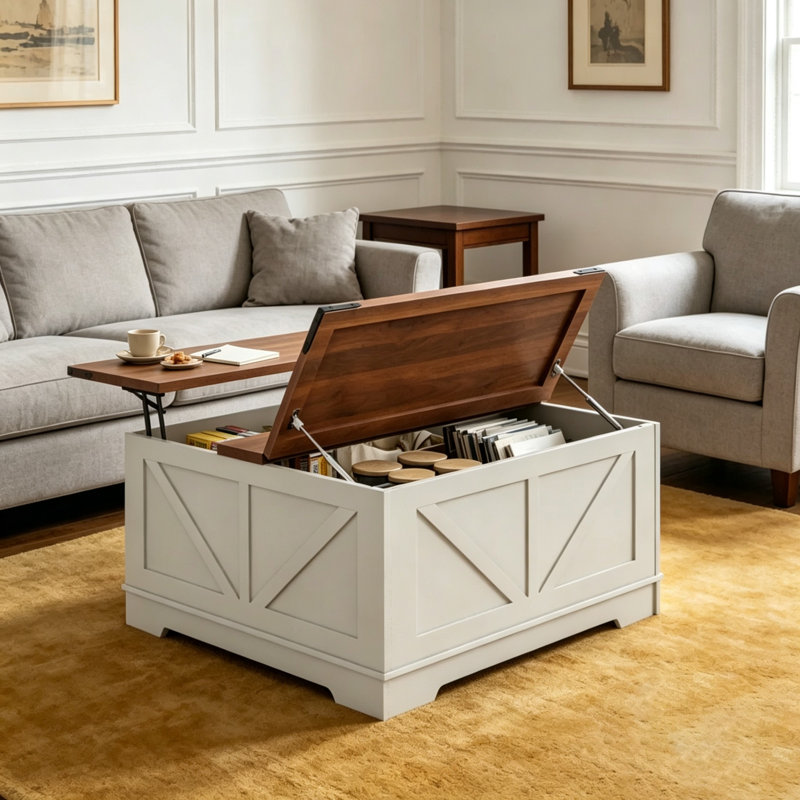 Table basse 17 po 17 po Farmhouse, Brun et blanc