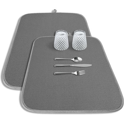 Tapis de vaisselle - Gris foncé - Paquet de 2, Microfibre lavable, Ultra-absorbant à 3 couches, Crochet de suspension, Comptoir de cuisine