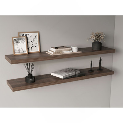 Ensemble de 2 tablettes flottantes de 47 po de largeur, tablettes de décoration murale pour la chambre à coucher, tablettes de rangement de salle de bain, tablettes de livres pour le salon, brun foncé