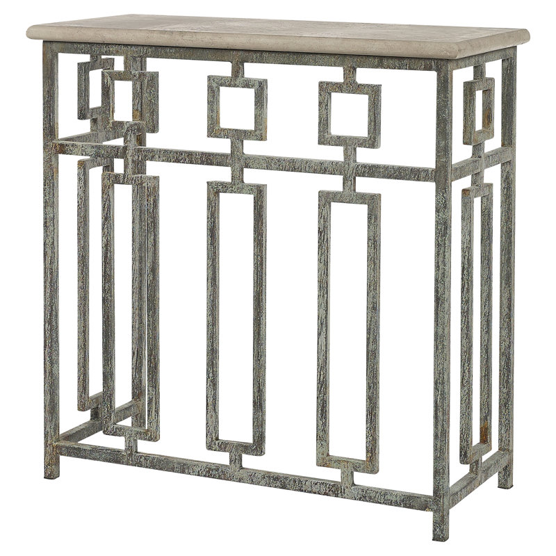 Sultan Console Table, Lite Travertine, Deep Ocean, 36" H x 36" W x 16" D