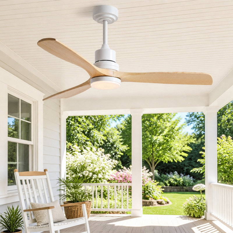 Ventilateur de plafond à 3 pales pleines de 52 pouces avec kit d'éclairage DEL et télécommande, Blanc