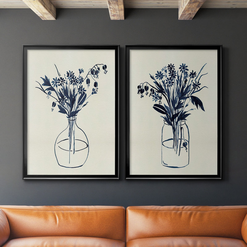 Indigo Floral Vase I - Ensemble de 2 reproductions de cadres photo sur toile, Noir, H 36,5 po x l 53 po x P 1,25 po