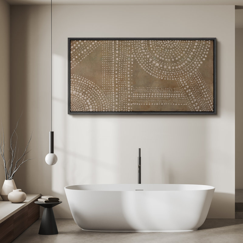 «Mid Century Shape Abstract Dot Matrix», reproduction d'art encadrée sur toile dans des tons de terre, H 30 po x l 60 po