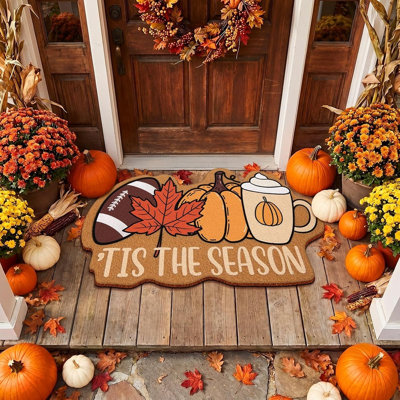 Fall Pumpkin Maple Leaf Welcome Doormat – Non-Slip Coir Outdoor Door Mat
