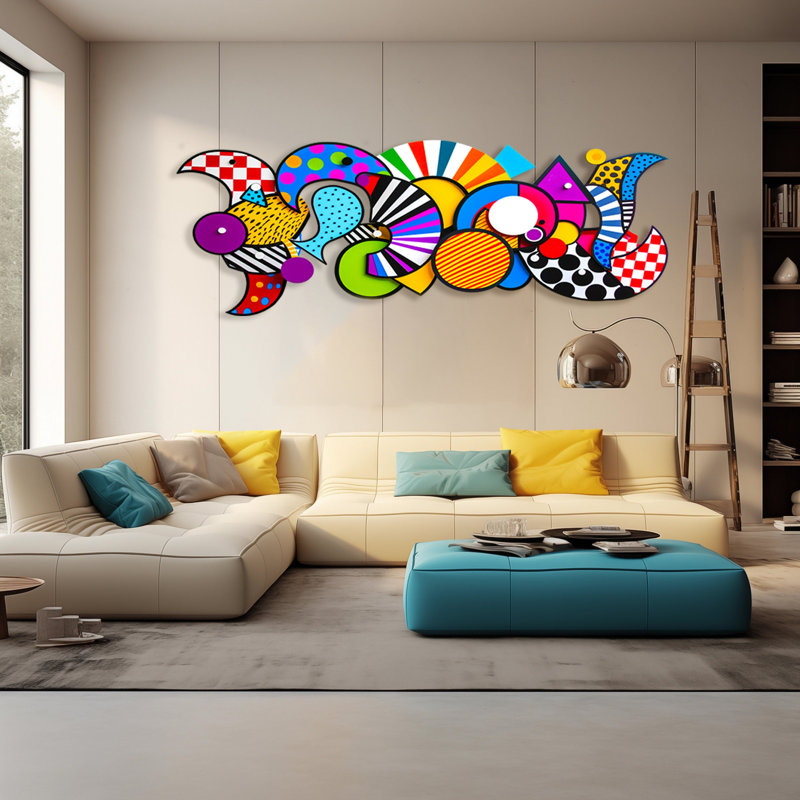 Pop Art Wall # 98 - Très grande sculpture graffiti pour un décor maximaliste, H 23 po x l 64 po x P 1 po