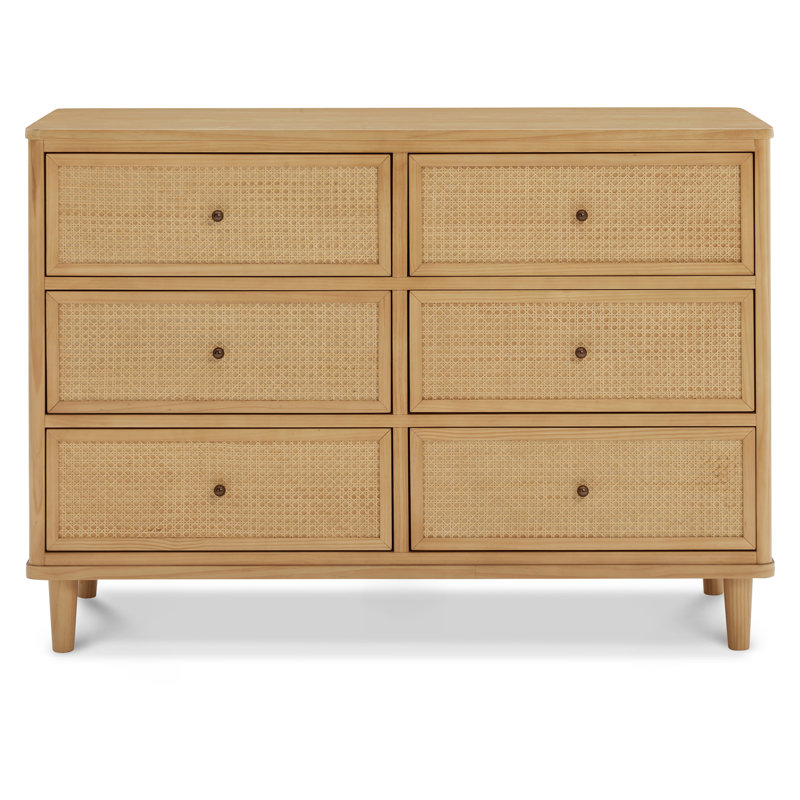 Marin 6 Drawer 19.49" W Dresser, Warm White/ Honey Cane
