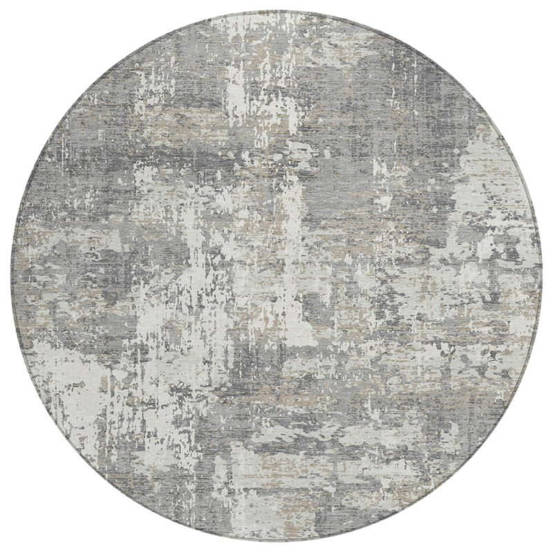 Tapis d'intérieur rond lavable abstrait 8 pi gris