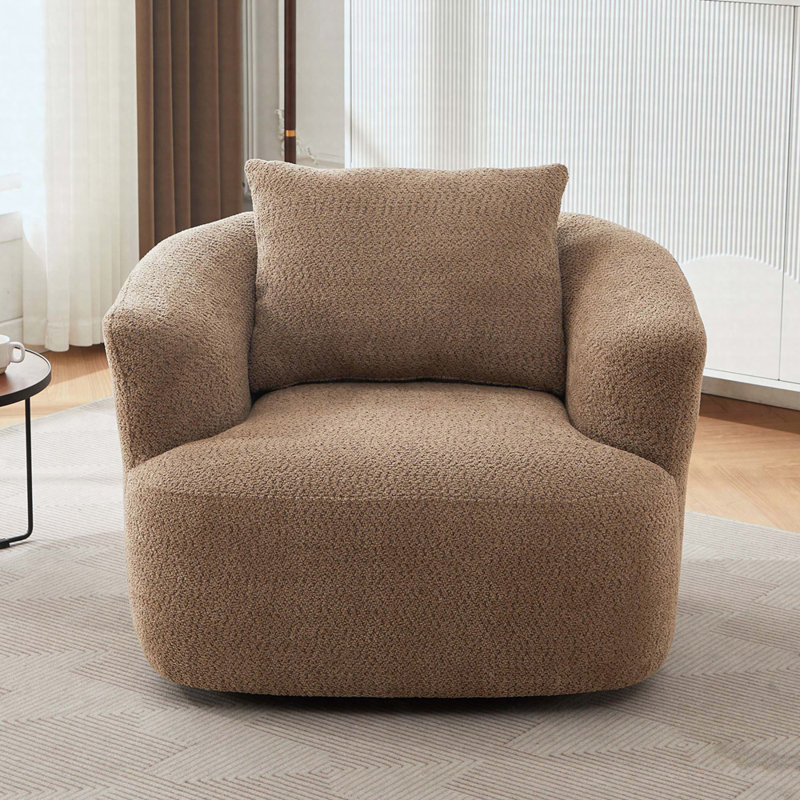 38.2" 360° Swivel Barrel Chair, Upholstered Accent Chair With Included Throw Pillow, Dark Brown