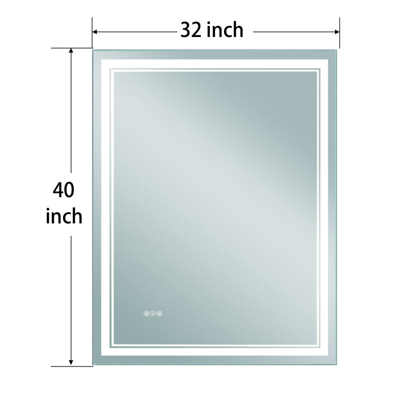  Miroir de salle de bain sans cadre à DEL avec éclairage avant et arrière, antibuée, gradation, 32 po x 40 po, Rectangulaire