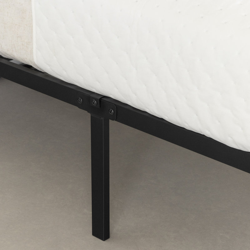 Gray and Black Queen Upholstered Metal Bed Frame with Slats
