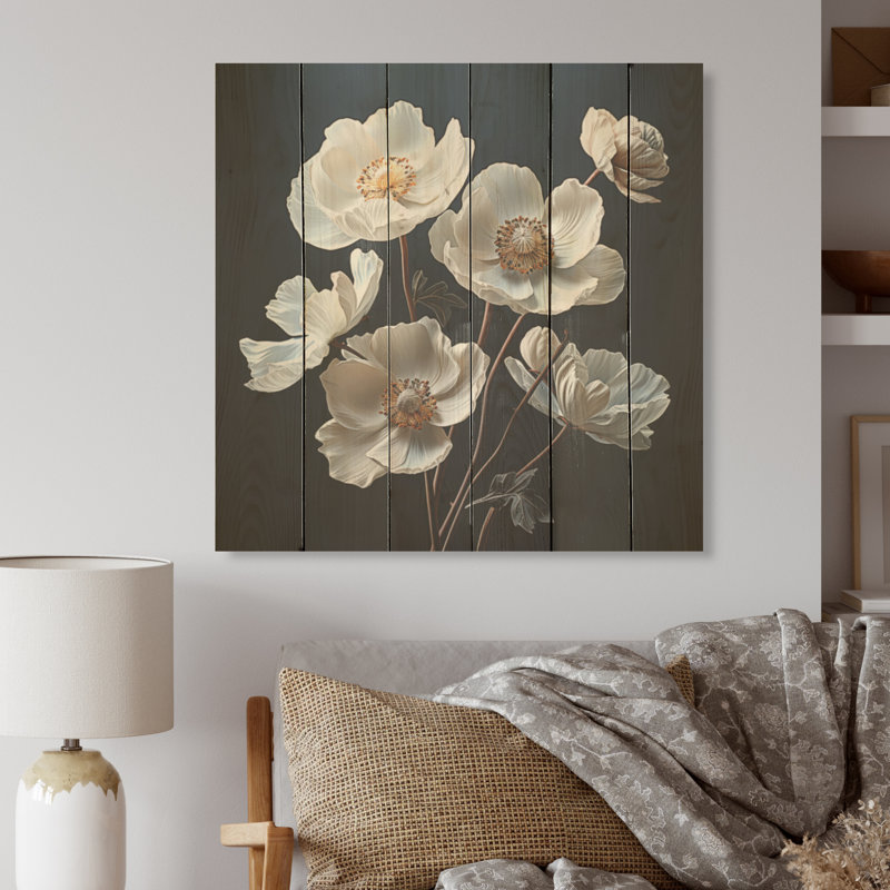 Sunny Ranunculus Dreams - Ranunculus Wood Art On Natural Pine Wood, 25" H x 25" W