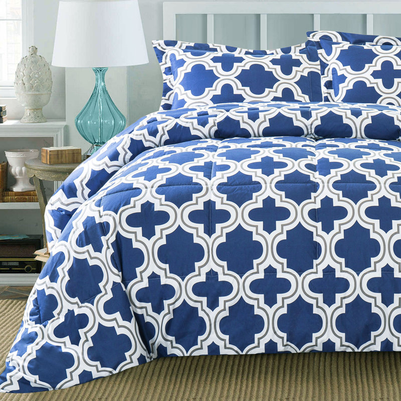 Navy Blue Geometric Down Alternative King Comforter Set