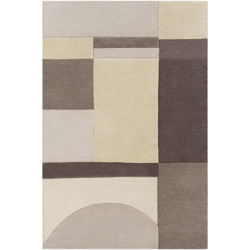 Tapis crème / brun en laine touffeté à la main Amyerra, Rectangle 8 pi 10 po x 12 pi