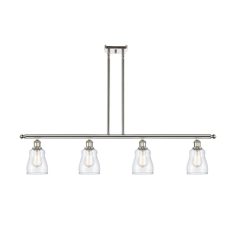 Luminaire suspendu linéaire à 4 lumières pour îlot de cuisine Mccarver, Transparent, Ampoule non incluse, Nickel poli