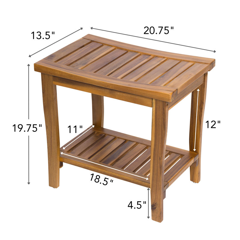 Everwood Acacia 2-Tier Shower Bench Spa Stool with Storage and Non-Slip Feet