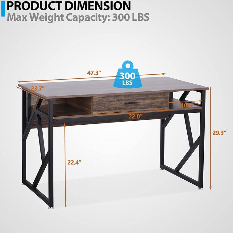 HSH Farmhouse Desk, Modern Home Office Desk, Student Desk for Bedroom  Computer Table, Rustic Wood and Metal PC Laptop Computer Desk, Simple  Writing