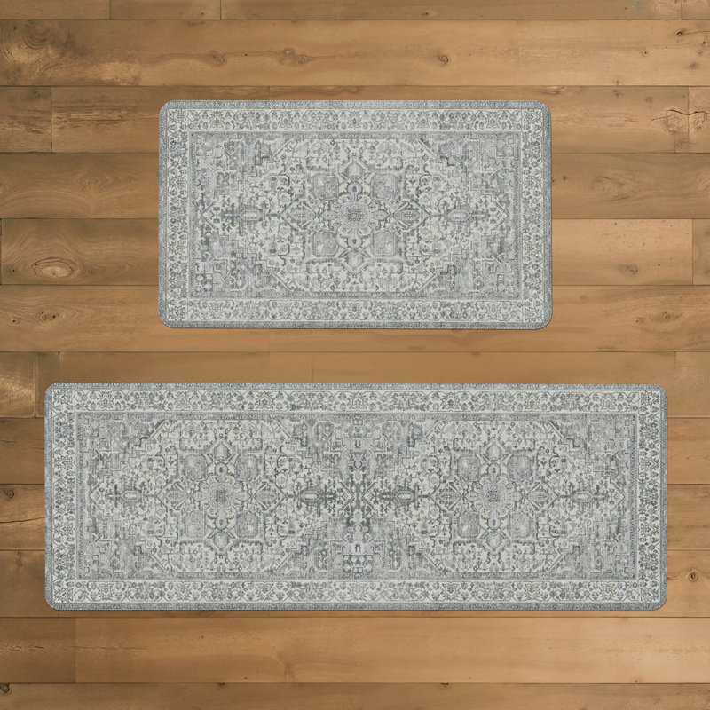Anti-Fatigue Anti-Slip Waterproof Kitchen Mat, Runner 17" x 59"+17" x 30", Beige/Gray