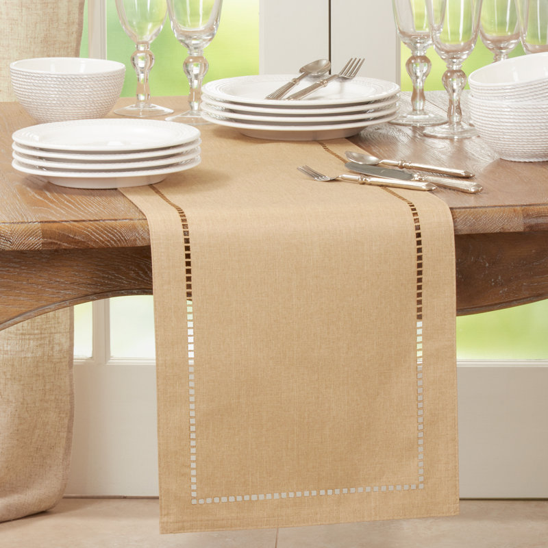Neith Polyester Rectangle Table Runner, 54" x 14", Natural
