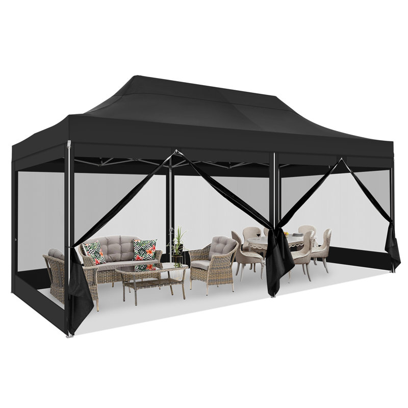 10'Wx20'D Heavy Duty Canopy Tent, Pop up Gazebo with Netting Screened, Black