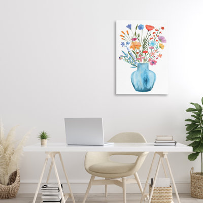 Vase aquarelle sur toile Bouquet bleu, design par LSR Design Studio