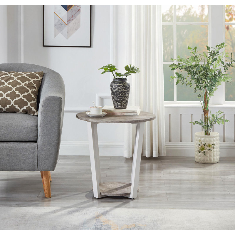 Table de bout ronde avec tablette Elysian, Plateau gris / base grise