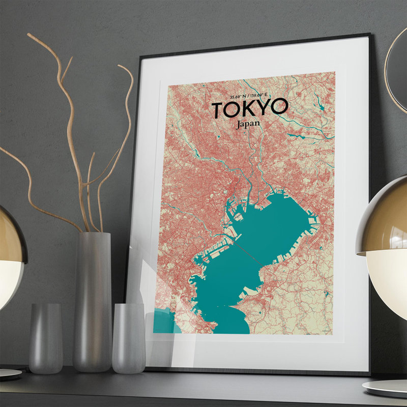 Tokyo City Map In Tricolour - No Frame Print, 36cm H x 24cm W x 0.05cm D