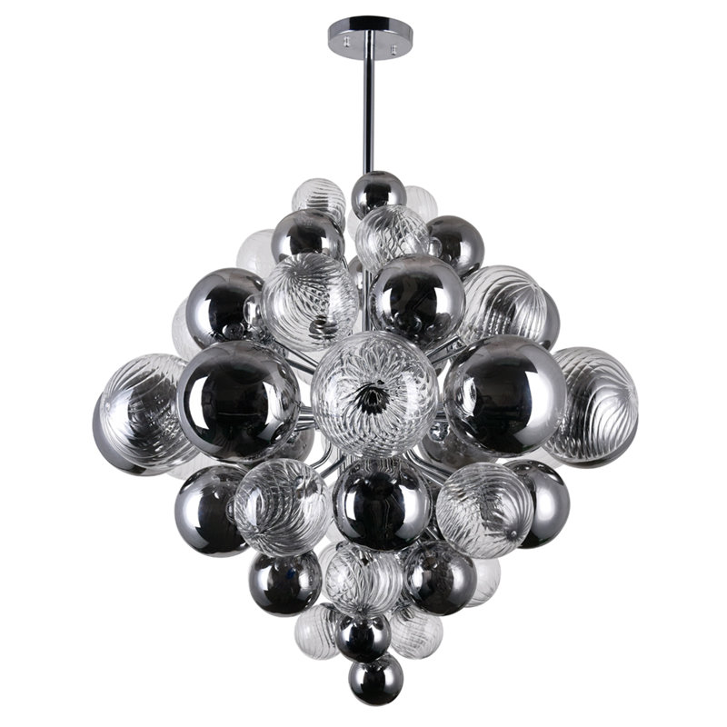 27 Light 36-inch Diameter Modern Chrome Chandelier with Tinted Glass Globes – Stylish LED Pendant Lighting Fixture