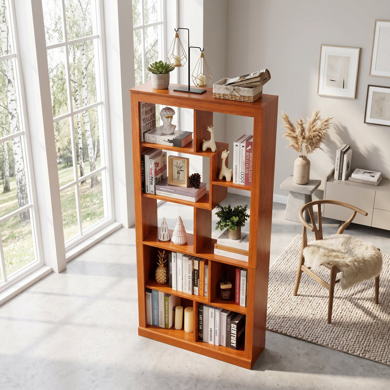 Modular Open Bookcase with Multi-Compartment Display Storage, Dark Oak