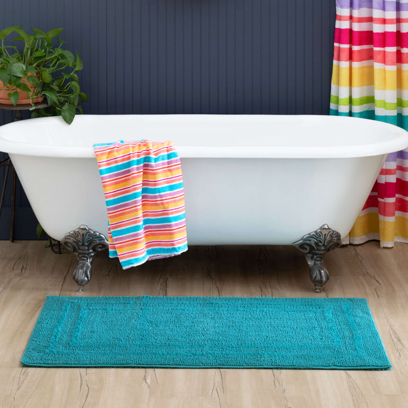 Tapis de bain lavable à la machine Kail, L 27 po x L 45 po, Fiesta bleu sarcelle
