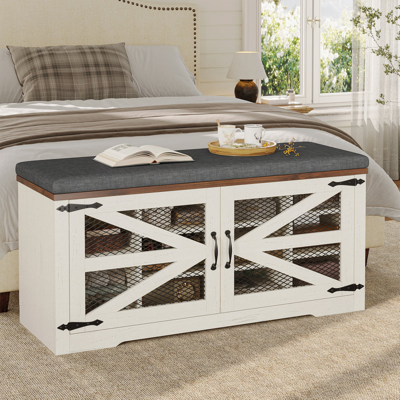 Farmhouse Storage Bench with Cushion