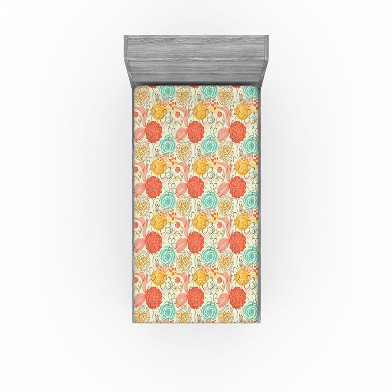 Ensemble de 2 draps-housses Ambesonne, Drap-housse de taille simple, Multicolore / floral 10