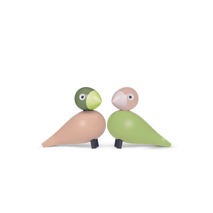 Lovebirds - H3.5" light green/rose, 1 set
