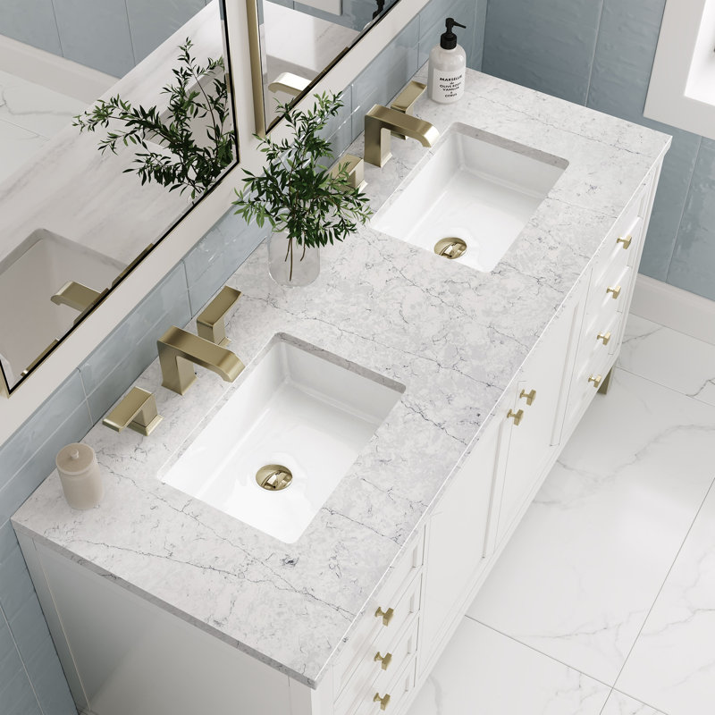 Chicago 60'' W Double Vanity, 8" Widespread, Eternal Jasmine Pearl, Glossy White