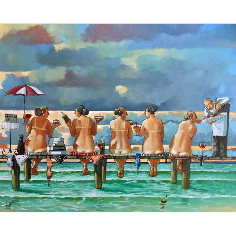 «Friends on the Jetty» par Ronald West - peinture sur toile tendue