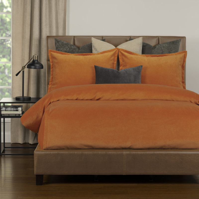 Mixology Velvet Bed Cap Comforter Set with Sewn Corners, Orange, King Comforter + 6 Additional Pieces