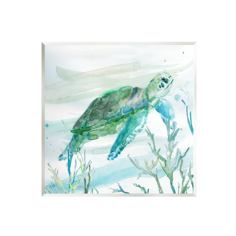 Modern Green and Blue Turtle Underwater MDF Wood Wall Art