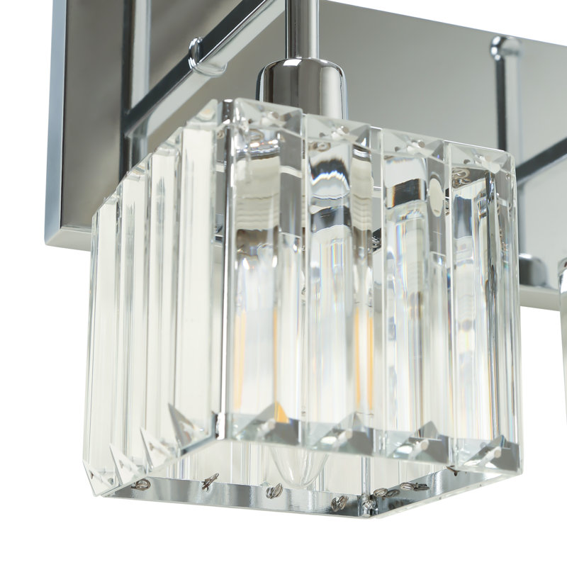3 - Light Multifaceted Clear Crystal Shade Vanity Light , Silver