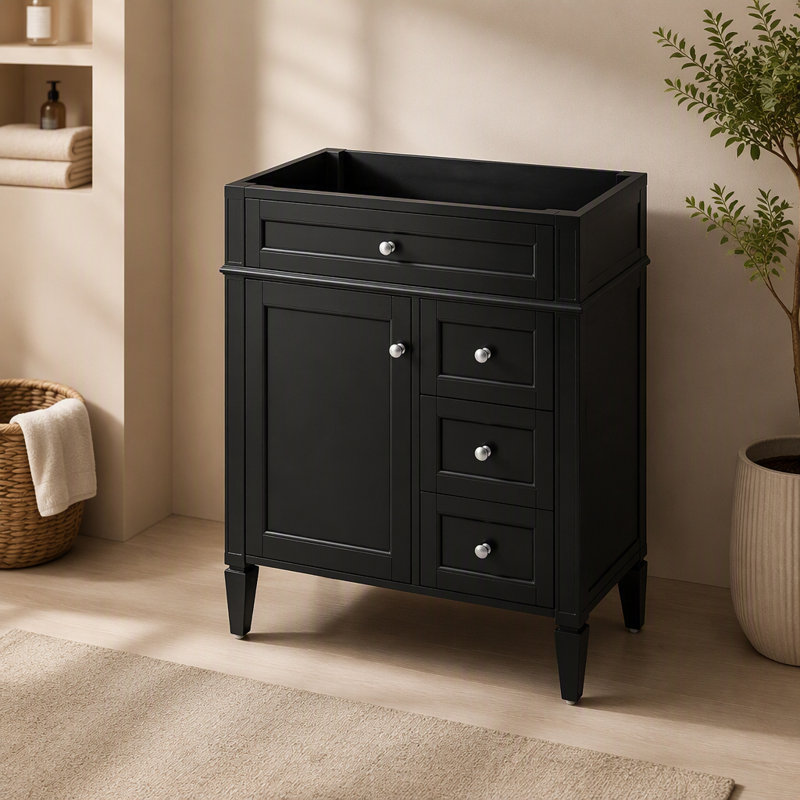 Meuble-lavabo de salle de bain de 30 po sans lavabo supérieur, armoire de rangement moderne avec 2 tiroirs et un tiroir rabattable (BASSIN INCLUS)