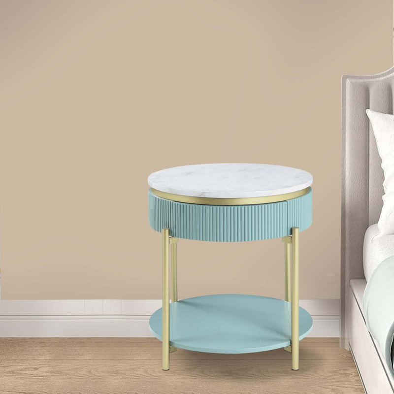 Maxym End Table, Teal/Gold