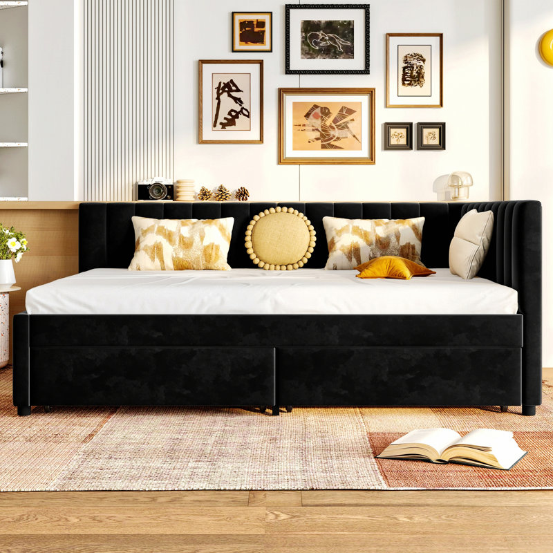 Daybed With Storage Drawers, Upholstered Corner Bed With For Living Room Guest Room