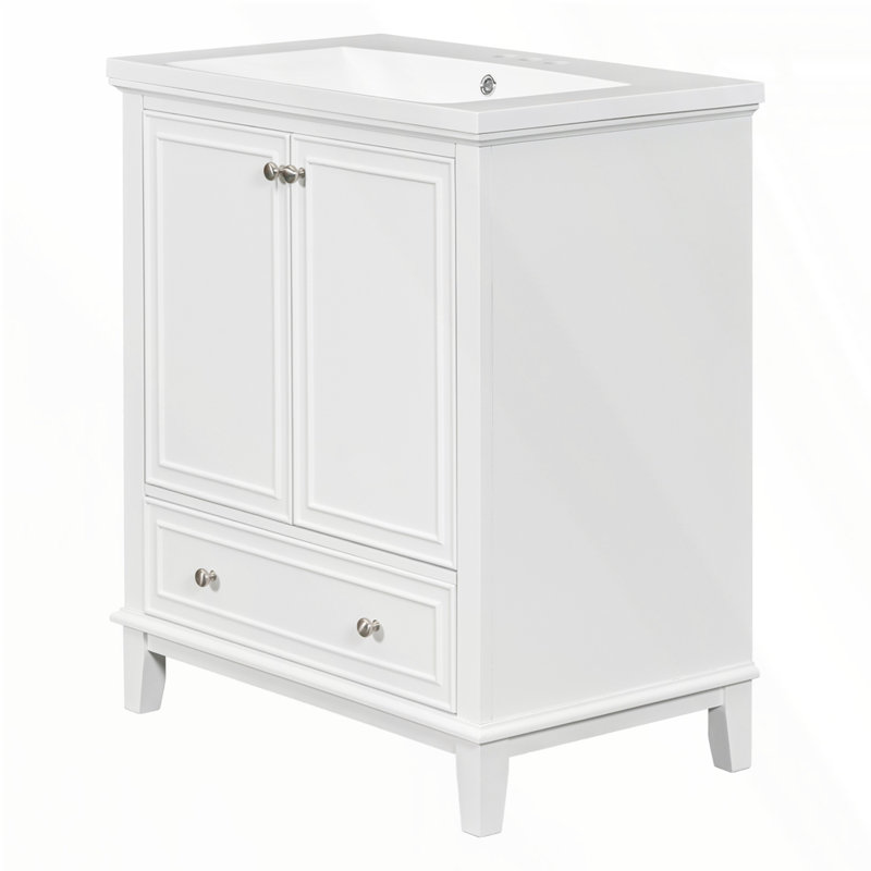 Meuble-lavabo 30 po avec lavabo, Argent, Blanc
