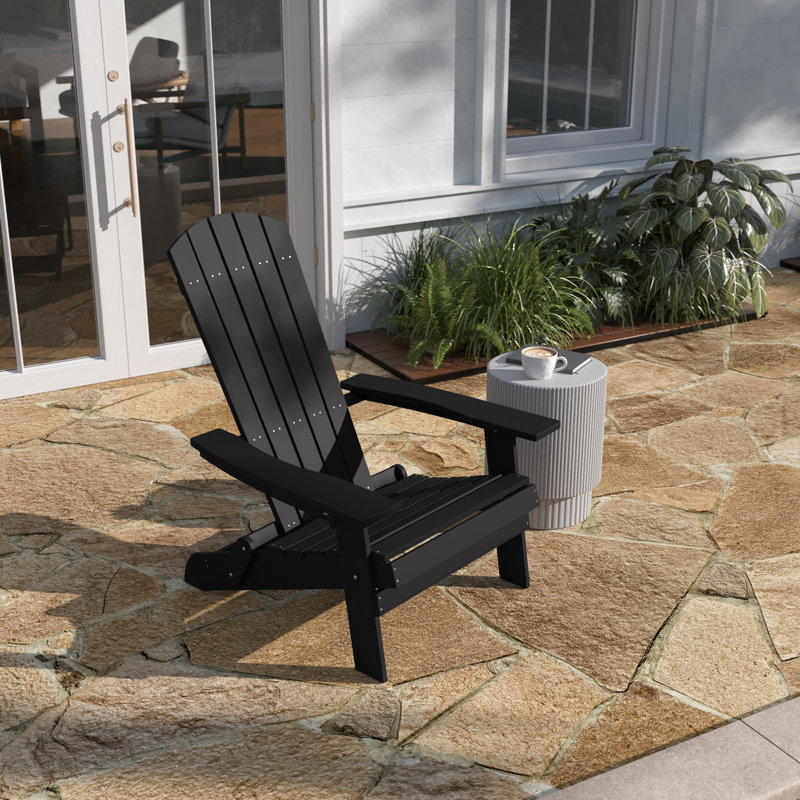 Bayfield All-Weather Poly Resin Indoor/Outdoor Folding Adirondack Chair, Black