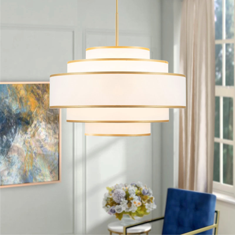 Aasim 30" 7-Light Dimmable Tiered Drum Chandelier, Gold