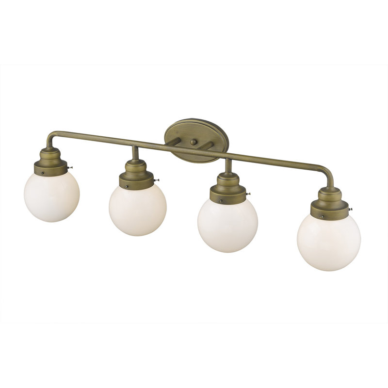 Éclairage pour meuble-lavabo 4 lumières Rabehi, Laiton brut, Opale