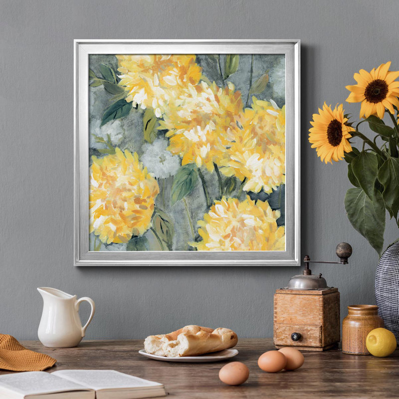 Yellow Mums - Peinture sur toile encadrée, H 26,5 po x l 26,5 po x P 1,5 po, Argent