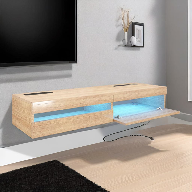 Meuble télé flottant, H 7,8 po x L 46,8 po x l 9,36 po, Blanc