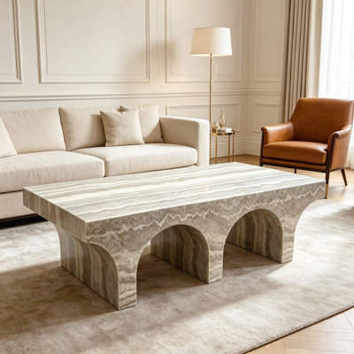 Table basse rectangulaire en faux travertin en pierre pour le salon