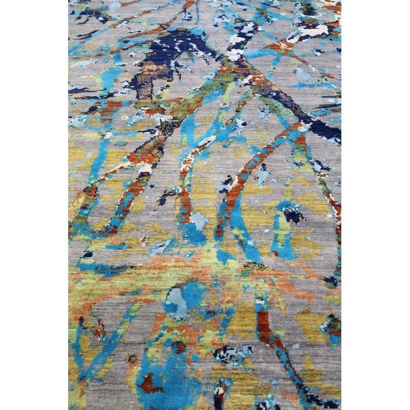 Collucci Abstract Area Rug in Gray/Turqouise/Silver/Beige, Rectangle 7'10" x 9'9"