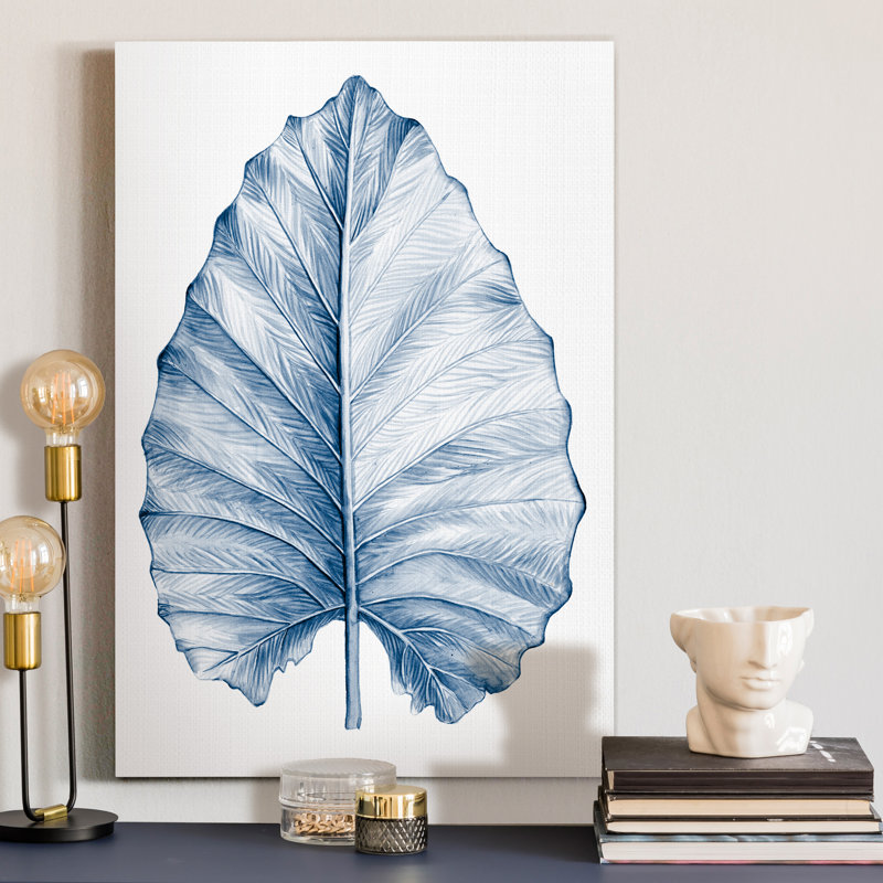 Reproduction d’art sur toile tendue « Indigo tropical Leaves III », H 12 po x l 8 po x P 1 po